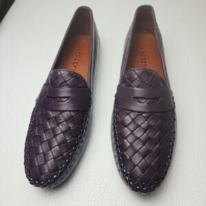 Robert Zur Loafers Womens 7.5 Purple Leather Woven Penny Driver Flat Slip On
